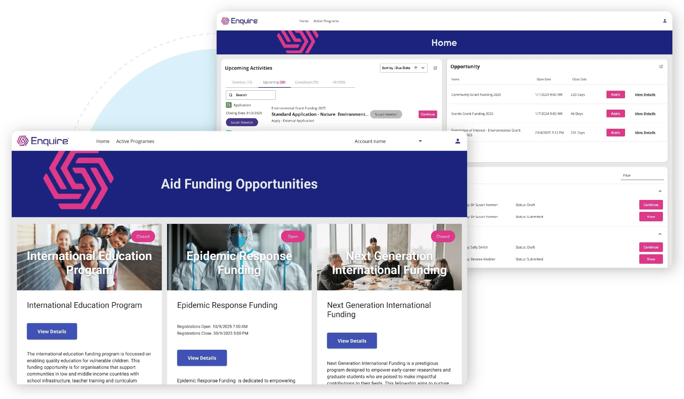 International aid landing page images