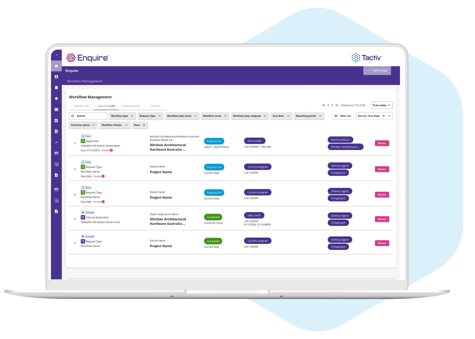Workflow management screen wide
