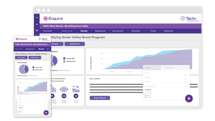 User Interface of The Enquire Impact Reporting Solution
