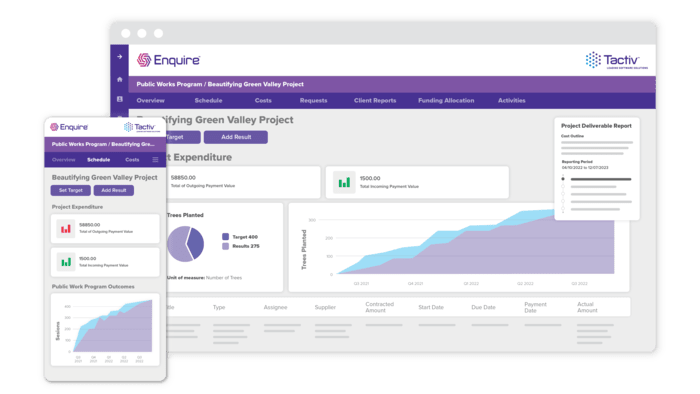 User Interface of The Enquire Project portfolio Management Solution